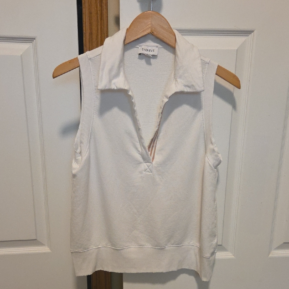 Evereve Women's White Collared Tank Top Size M